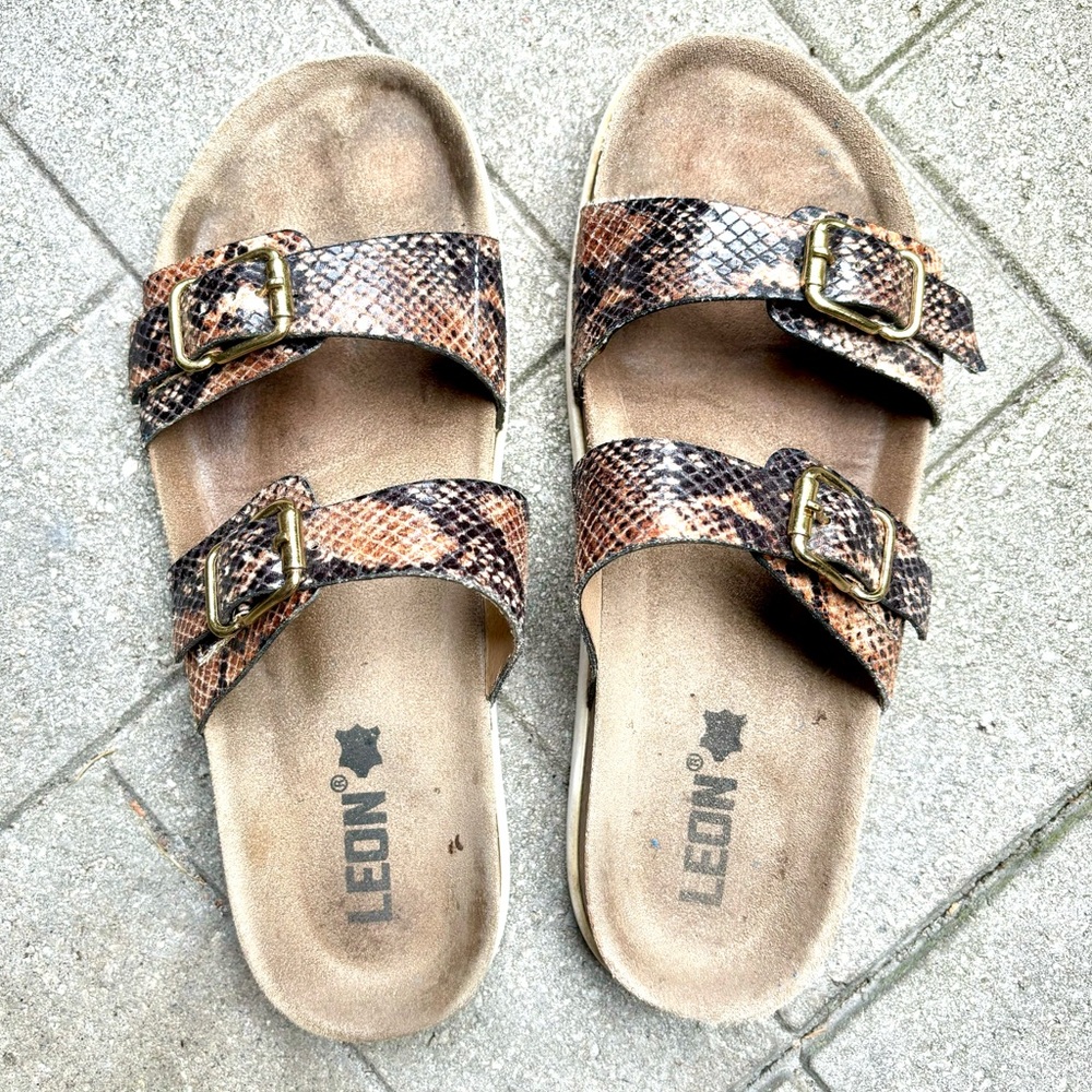 Snakeskin print leather Birko-style Sandals slides